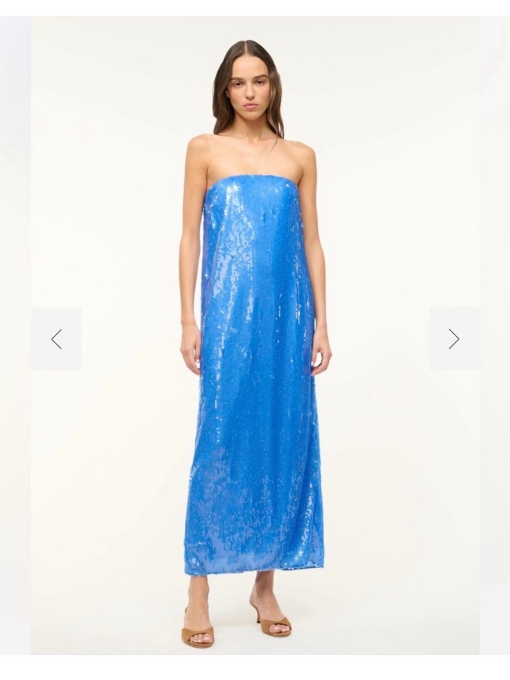 STAUD Casey Dress - Strapless Sequin Midi Dress in Royal Blue - Picture 2 of 6
